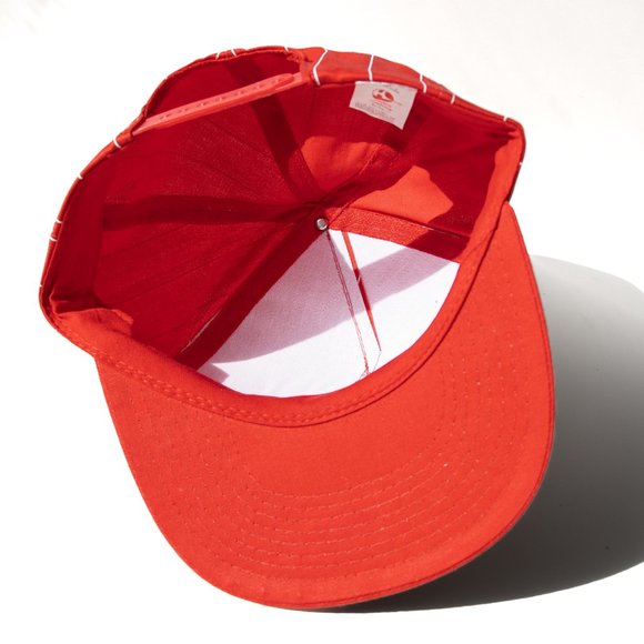 Vintage Varsity Style Red White Striped Snapback Hat Canadian Maple Lojen Patch - Picture 9 of 10